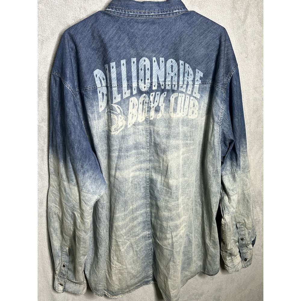 Billionaire Boys Club Shirt Sz XXL Blue Denim Wash Graphic Print Long Sleeve